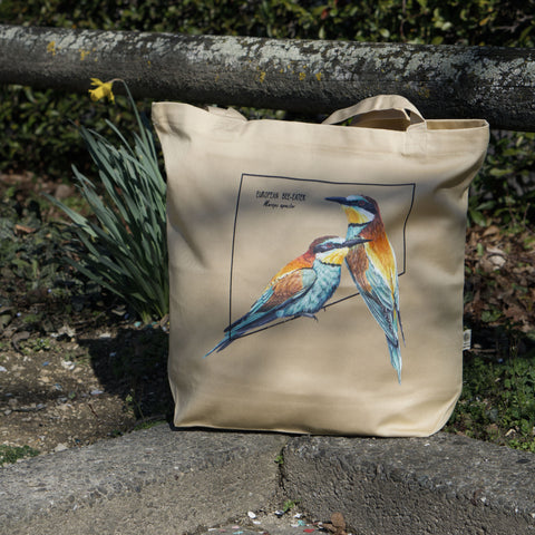 outside photo of our organic european bee-eater tote bag.