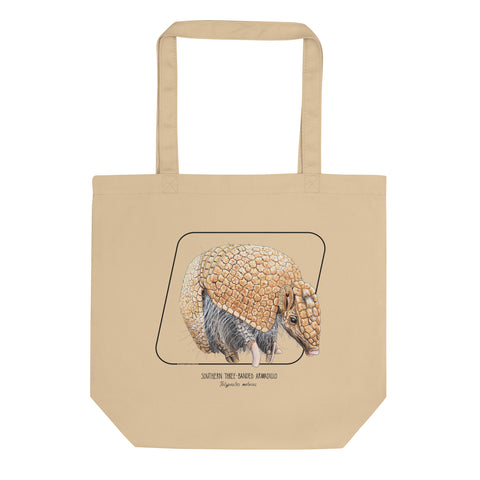 Large tote bag with a cute little southern three-banded armadillo on it. 100% organic cotton.