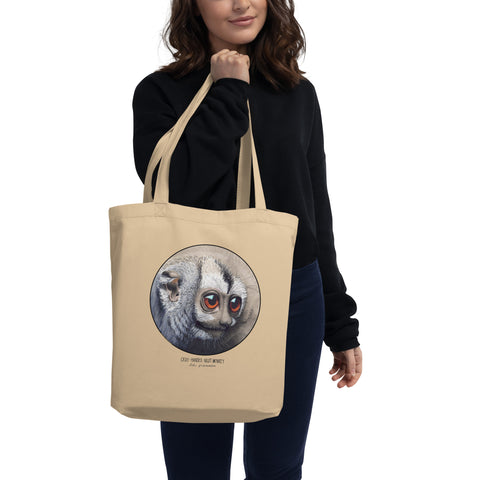 Sketchy Blenny organic tote bag with a cute monkey print. Sturdy and spacious, ready for the day's challenges!