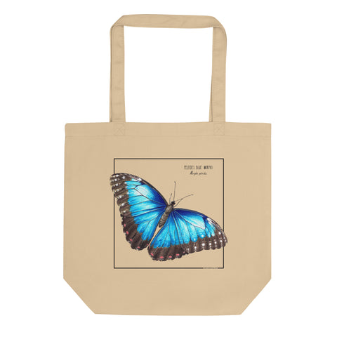A mock up of our blue morpho tote bag. Versatile, sturdy, this bag can be used as shopping bag, gym bag or as any everyday bag!