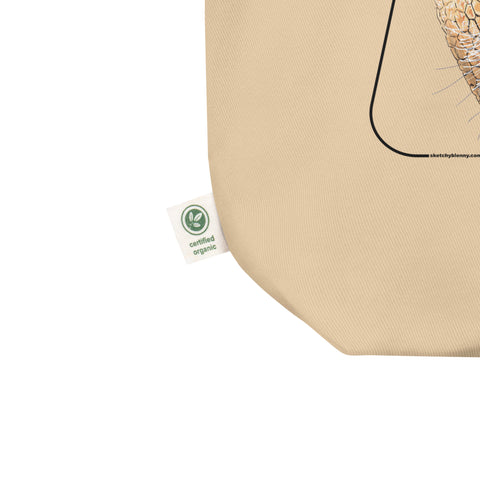 Large tote bag with the organic certificate label. Also PETA-approved vegan and GOTS-certified.