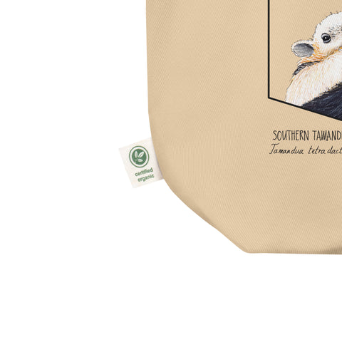 Sketchy Blenny tote bag with a print of an adorable tamandua mom with a baby on the back. Beautiful print of a hand-drawn animal, 100% organic cotton. Beach bag, shopping bag, travel bag, or just as a present. PETA-approved vegan.