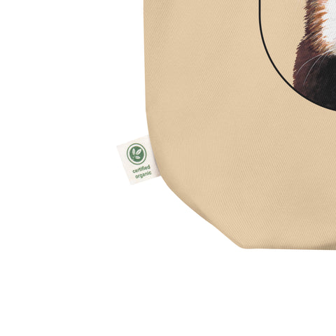 Product mockup of the organic cotton tote bag with cheeky red panda print.