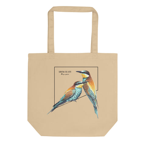 Product mockup of our organic european bee-eater tote bag.