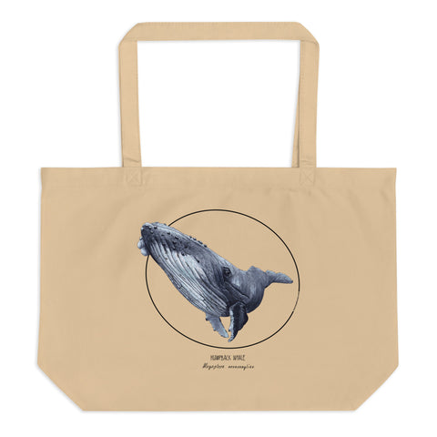 Large tote bag with print of a humpback whale. Beautiful hand-drawn bag, 100% organic cotton. Beach bag, shopping bag, travel bag, or just as a present. PETA-approved vegan.