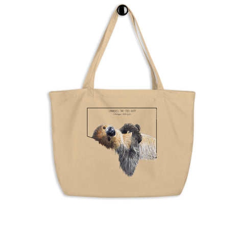 Large tote bag with a print of a cute sleeping sloth. Beautiful print of a hand-drawn animal, 100% organic cotton. Beach bag, shopping bag, travel bag, or just as a present. PETA-approved vegan.