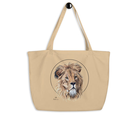 Sketchy Blenny tote bag with a beautiful, life-like print of a hand-drawn lion. 100% organic cotton. Beach bag, shopping bag, travel bag, or just as a present. PETA-approved vegan.