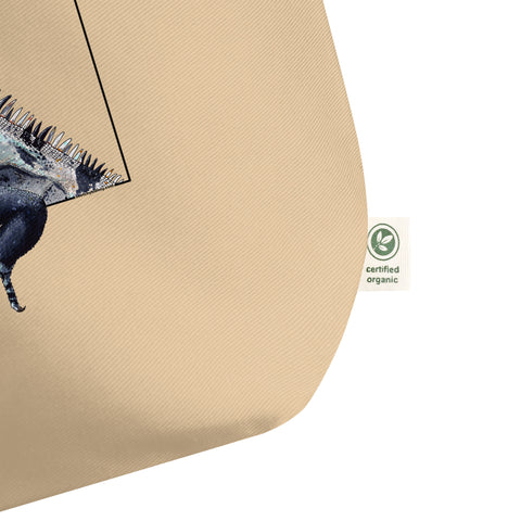 Large tote bag with print of an iguana. Beautiful print of hand-drawn animal, 100% organic cotton. Beach bag, shopping bag, travel bag, or just as a present. PETA-approved vegan.