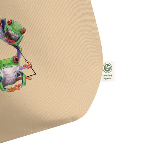 The large version of our Red-Eyed Tree Frog Tote Bag. 100% organic cotton, sturdy bag with one big compartment.