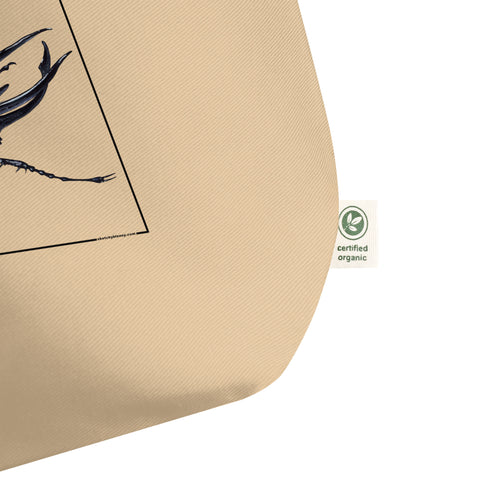 Large tote bag with print of an atlas beetle. Beautiful print of hand-drawn animal, 100% organic cotton. Beach bag, shopping bag, travel bag, or just as a present. PETA-approved vegan.