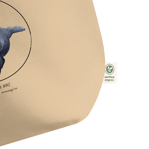 Large tote bag with print of a humpback whale. Beautiful hand-drawn bag, 100% organic cotton. Beach bag, shopping bag, travel bag, or just as a present. PETA-approved vegan.