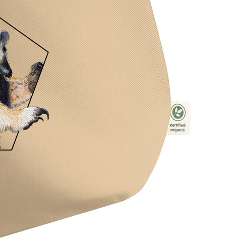 Large tote bag with a print of an adorable tamandua mom with a baby on the back. Beautiful print of a hand-drawn animal, 100% organic cotton. Beach bag, shopping bag, travel bag, or just as a present. PETA-approved vegan.