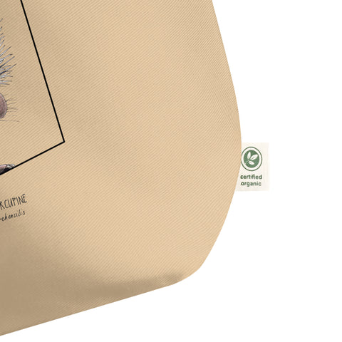 Large tote bag with print of a Brazilian porcupine. Beautiful print of hand-drawn animal, 100% organic cotton. Beach bag, shopping bag, travel bag, or just as a present. PETA-approved vegan.