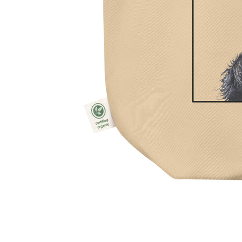 Product mockup of our tote bag with a beautiful print of a hand-drawn animal. This one features western lowland gorilla.