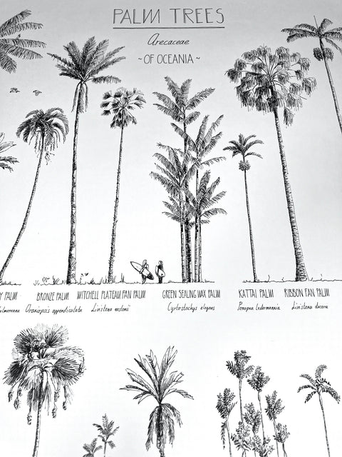 Detail of a Oceania poster. Close-up of the ink drawing.