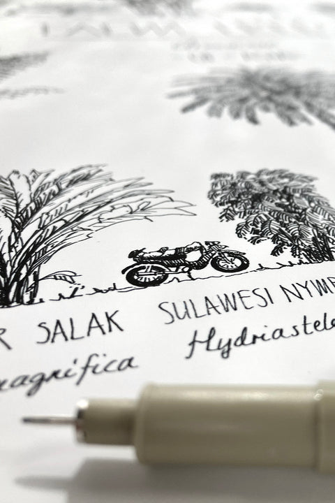 Detail of another palm tree poster. in the foreground is one of the sakura pens used in the drawing of the palms.