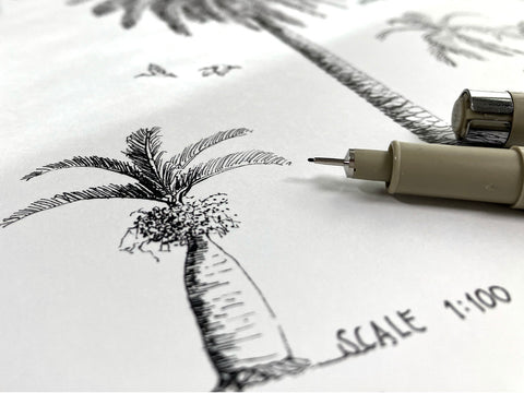 Detail of Palm Tree poster. Ink Pens on quality paper.