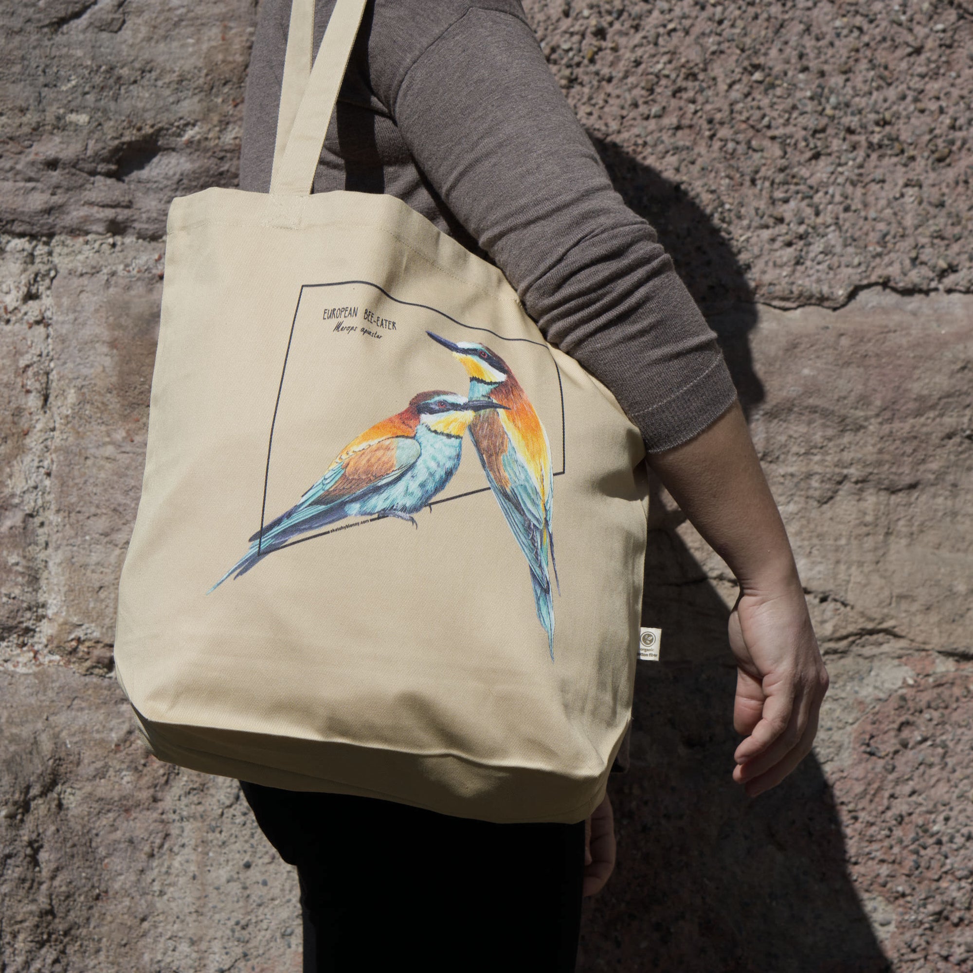 outside photo of our organic european bee-eater tote bag.