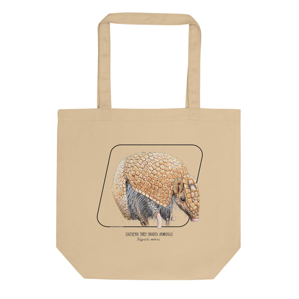 Large tote bag with a cute little southern three-banded armadillo on it. 100% organic cotton.
