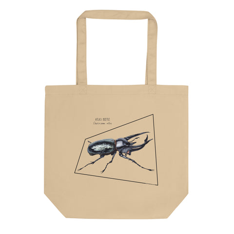 Sketchy Blenny tote bag with a beautiful print of a hand-drawn animal. This one features an atlas beetle. 100% organic cotton. Beach bag, shopping bag, travel bag, or just as a present. PETA-approved vegan.