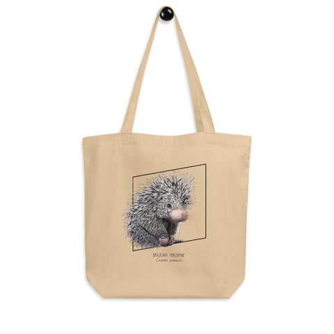 Sketchy Blenny tote bag with a beautiful print of a hand-drawn animal. This one features a cute Brazilian porcupine. 100% organic cotton. Beach bag, shopping bag, travel bag, or just as a present. PETA-approved vegan.