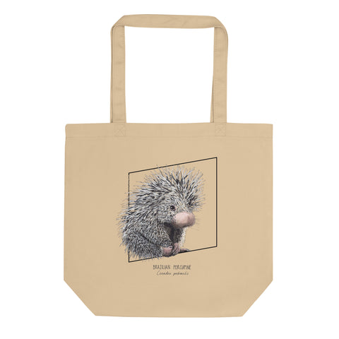 Sketchy Blenny tote bag with a beautiful print of a hand-drawn animal. This one features a cute Brazilian porcupine. 100% organic cotton. Beach bag, shopping bag, travel bag, or just as a present. PETA-approved vegan.