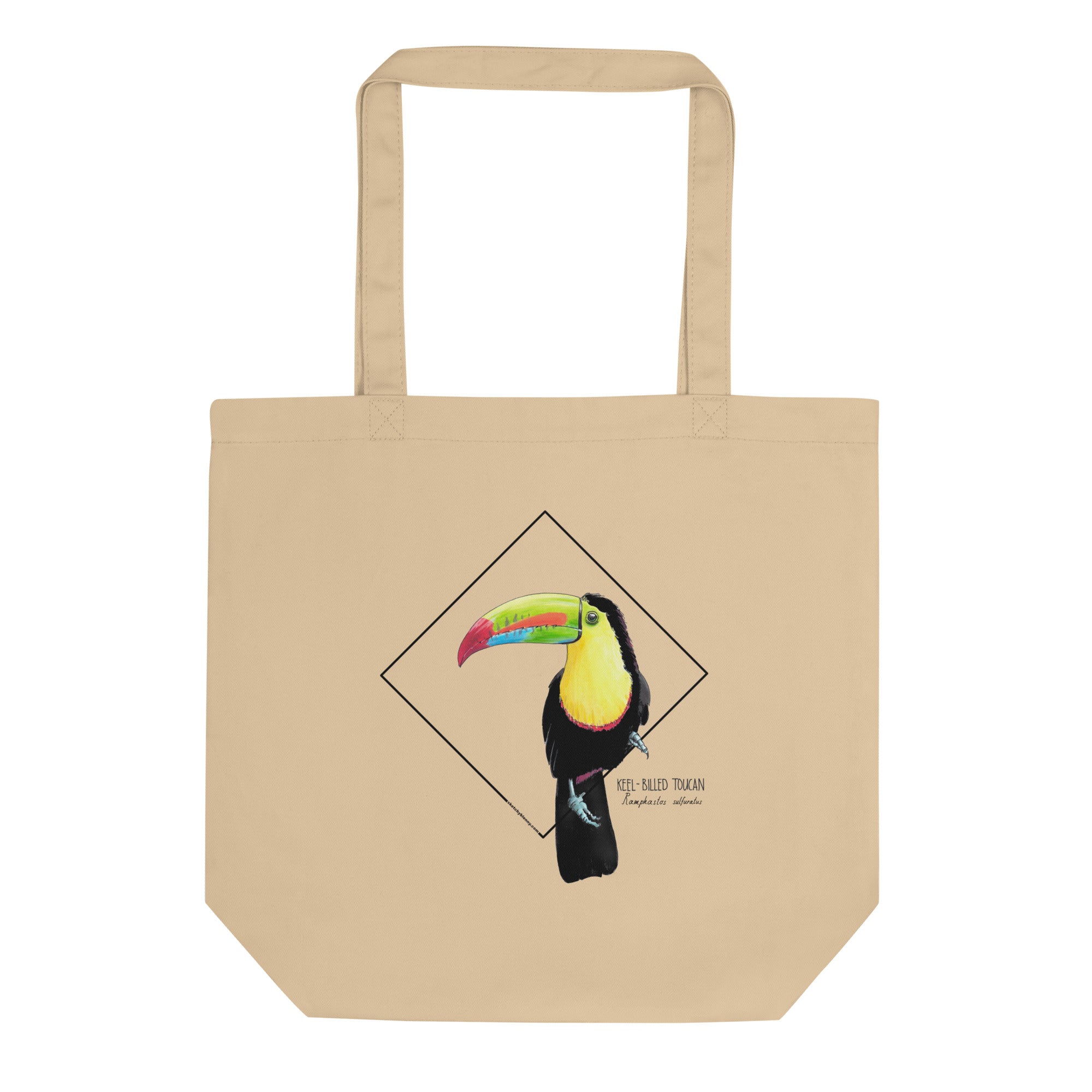 Sketchy Blenny tote bag with a beautiful, colourful print of a hand-drawn keel-billed toucan. 100% organic cotton. Beach bag, shopping bag, travel bag, or just as a present. PETA-approved vegan.