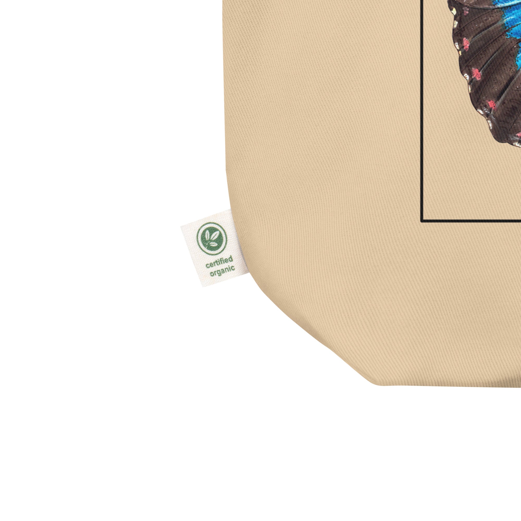 A mock up of our blue morpho tote bag. Versatile, sturdy, this bag can be used as shopping bag, gym bag or as any everyday bag!