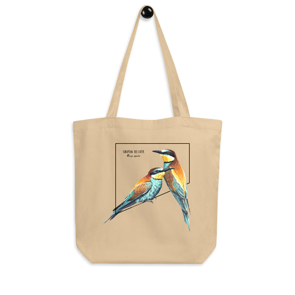 Product mockup of our organic european bee-eater tote bag.