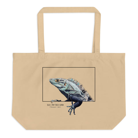 Large tote bag with print of an iguana. Beautiful print of hand-drawn animal, 100% organic cotton. Beach bag, shopping bag, travel bag, or just as a present. PETA-approved vegan.