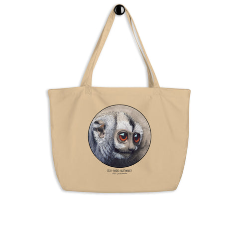 Sketchy Blenny large organic tote bag with a cute monkey print