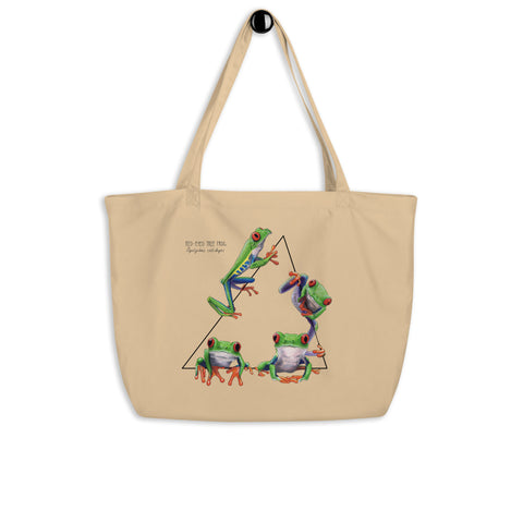 The large version of our Red-Eyed Tree Frog Tote Bag. 100% organic cotton, sturdy bag with one big compartment.