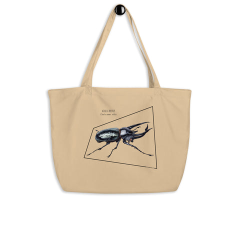 Large tote bag with print of an atlas beetle. Beautiful hand-drawn bag, 100% organic cotton. Beach bag, shopping bag, travel bag, or just as a present. PETA-approved vegan.