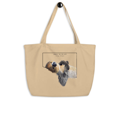 Large tote bag with a print of a cute sleeping sloth. Beautiful print of a hand-drawn animal, 100% organic cotton. Beach bag, shopping bag, travel bag, or just as a present. PETA-approved vegan.