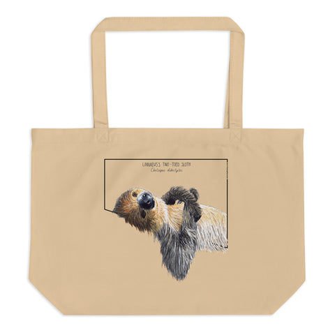 Large tote bag with a print of a cute sleeping sloth. Beautiful print of a hand-drawn animal, 100% organic cotton. Beach bag, shopping bag, travel bag, or just as a present. PETA-approved vegan.