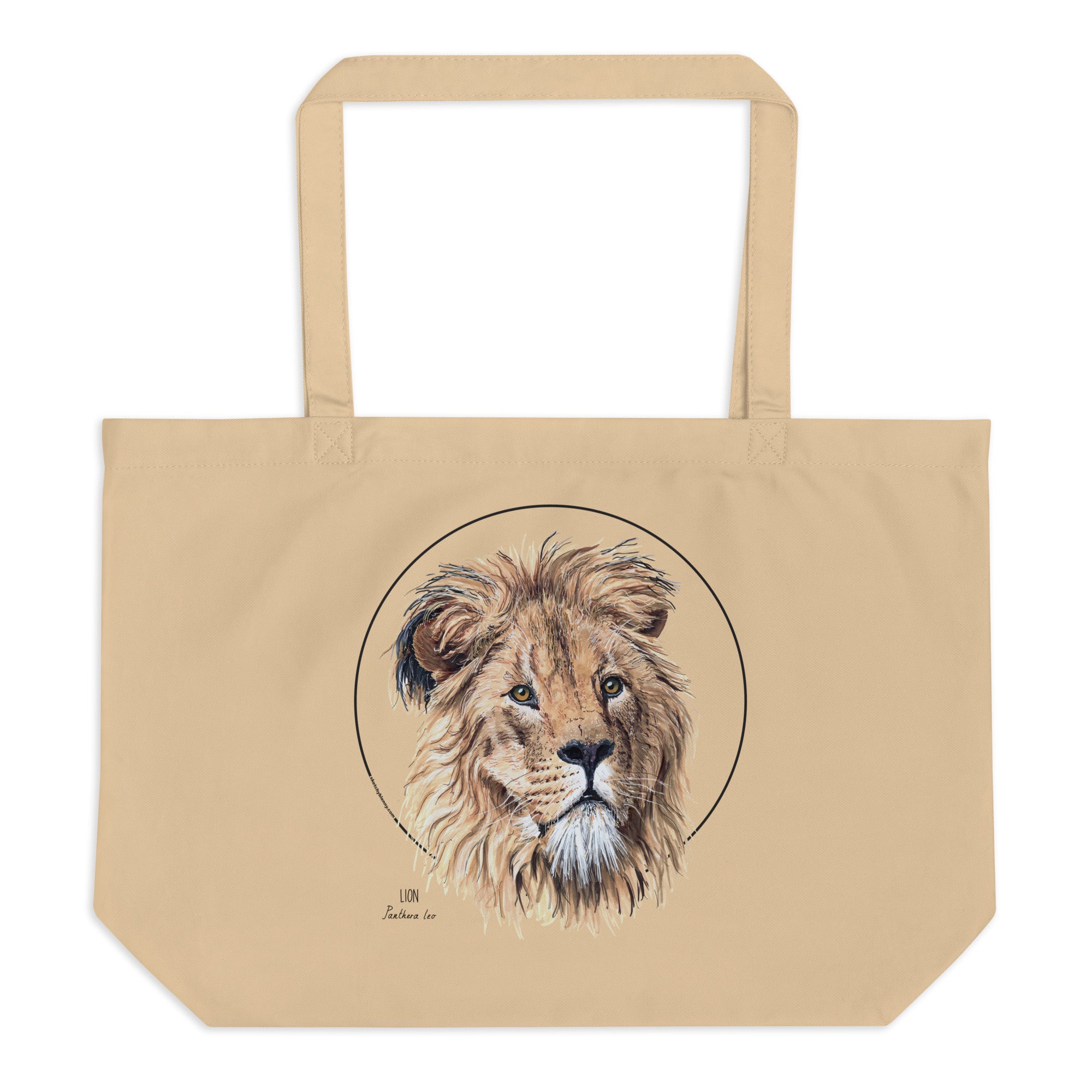 Sketchy Blenny tote bag with a beautiful, life-like print of a hand-drawn lion. 100% organic cotton. Beach bag, shopping bag, travel bag, or just as a present. PETA-approved vegan.