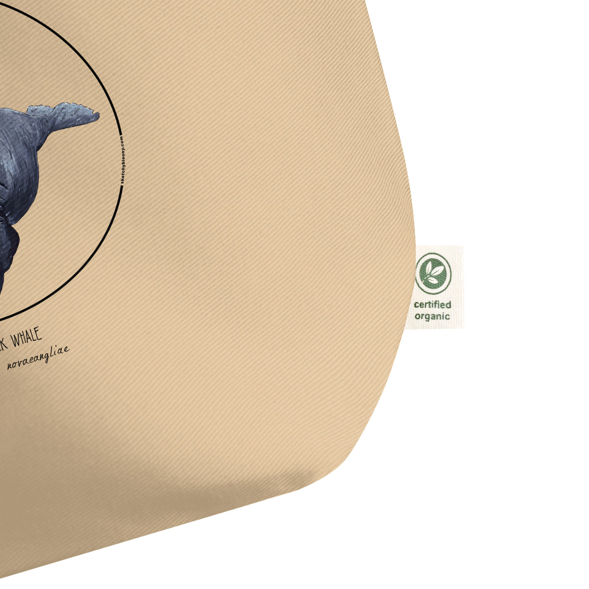 Large tote bag with print of a humpback whale. Beautiful hand-drawn bag, 100% organic cotton. Beach bag, shopping bag, travel bag, or just as a present. PETA-approved vegan.