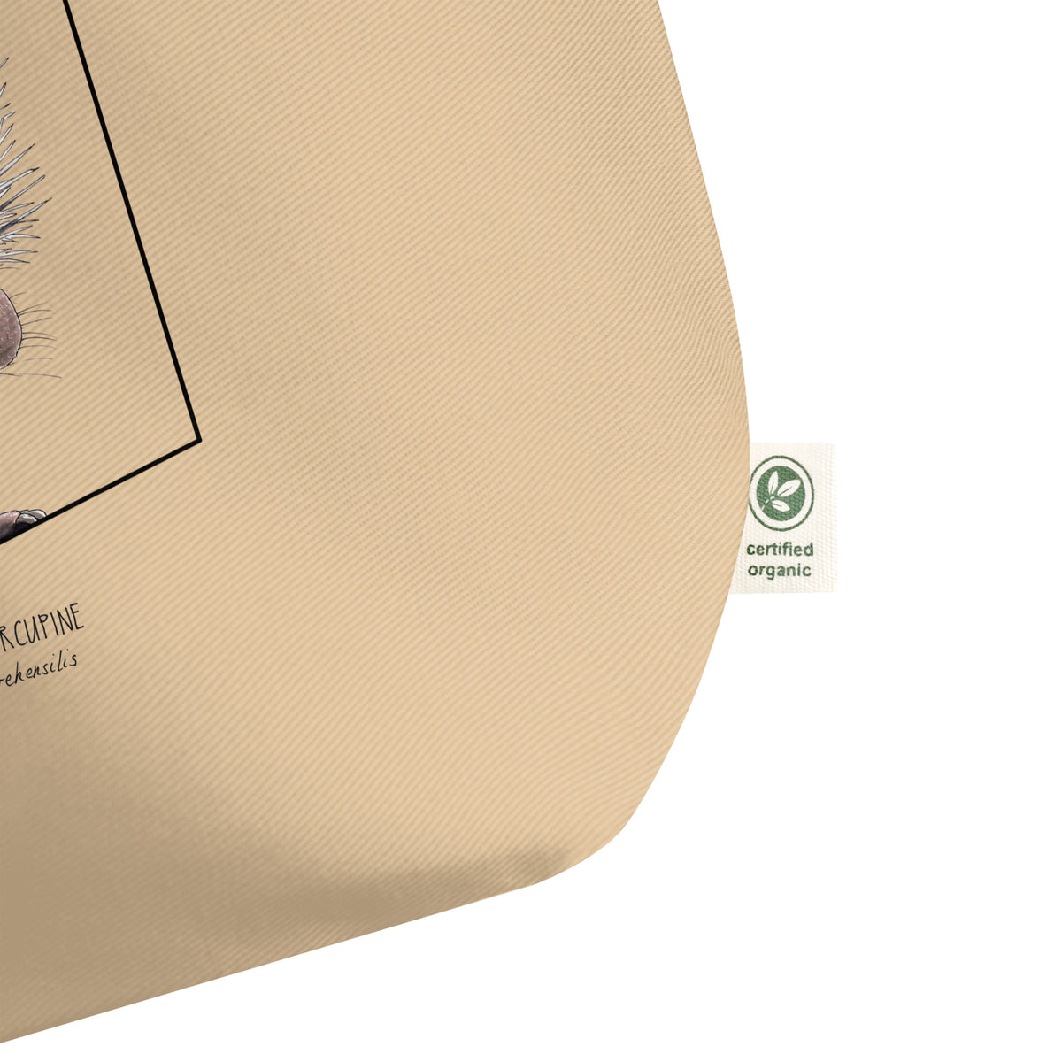 Large tote bag with print of a Brazilian porcupine. Beautiful print of hand-drawn animal, 100% organic cotton. Beach bag, shopping bag, travel bag, or just as a present. PETA-approved vegan.