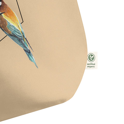 Product mockup of our large european bee-eater tote bag. 
