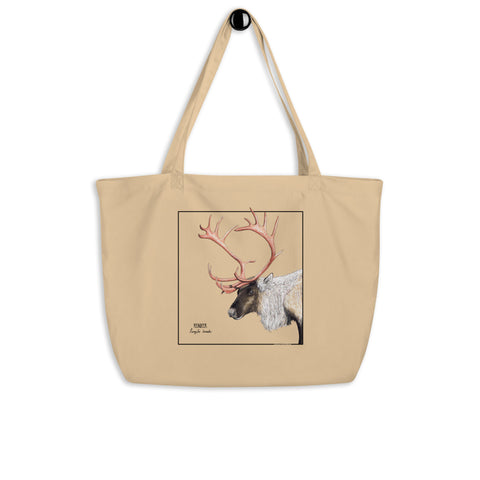 large reindeer tote bag mock up. 100% organic cotton.