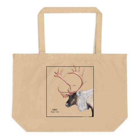 large reindeer tote bag mock up. 100% organic cotton.