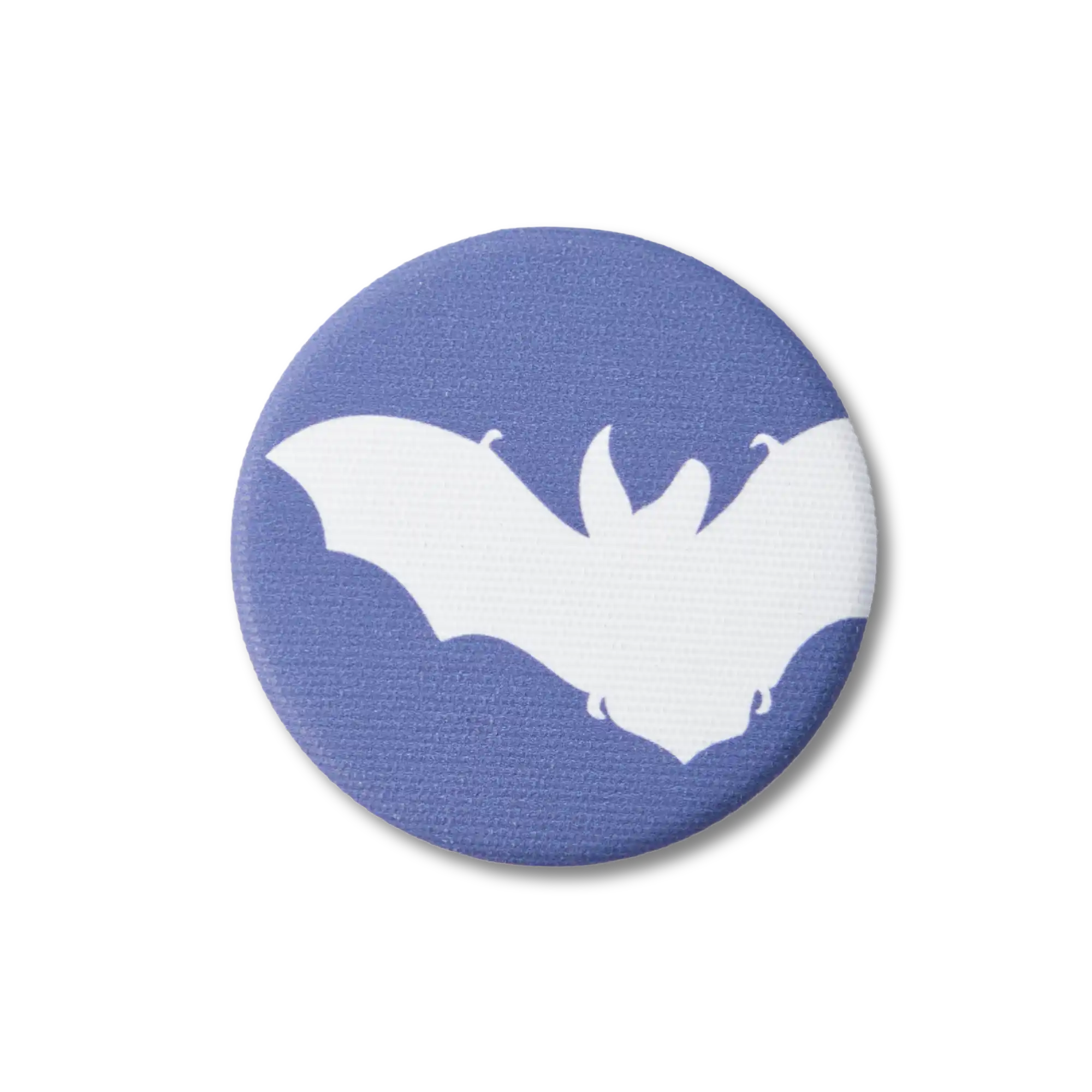A navy-blue, fabric-covered magnet with the silhouette of a Brown Long-Eared Bat lies on a flat white surface.