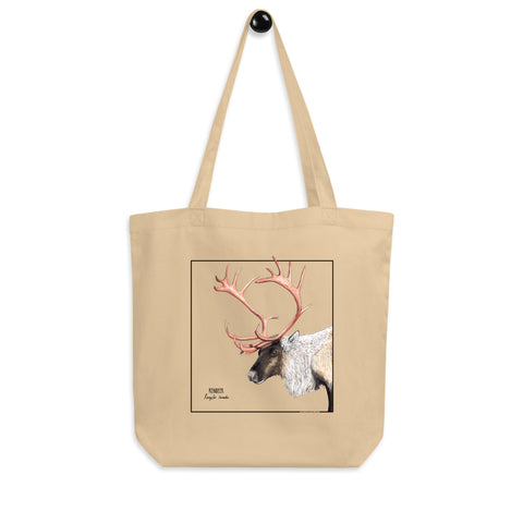 Product mockup of  our organic cotton reindeer tote bag.