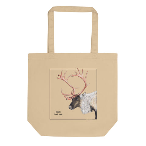 Product mockup of  our organic cotton reindeer tote bag.